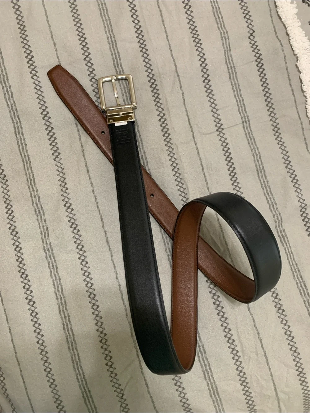 Cole Haan Reversible Black or Brown Genuine Leather Belt with Silver-Tone Buckle